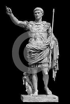 Roman emperor Augustus from Prima Porto statue isolated over black background