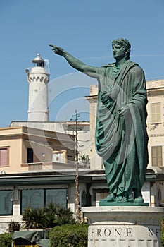 Roman emperor Nero statue in Anzio, Italy photo