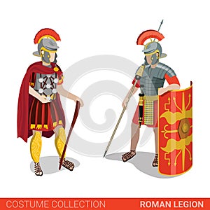 Roman empire legion warrior legionary couple vector costume flat