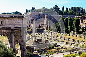 Roman Forum, arches and columns in Rome, Italy.