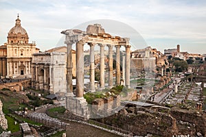 Roman Forum at dusk in Rome, Italy