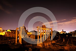 The Roman Forum, Italian Foro Romano in Rome, Italy at night. photo