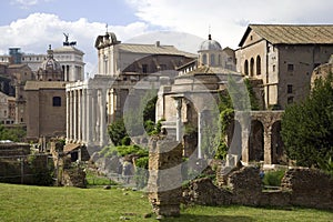 Roman forum Rome Italy ancient temple of Romulus temple of Antoninus and Faustina ruins archaeology