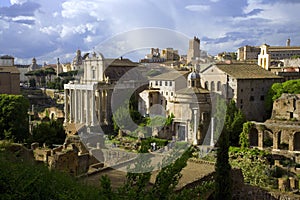 Roman forum Rome Italy ancient temple of Romulus temple of Antoninus and Faustina ruins archaeology