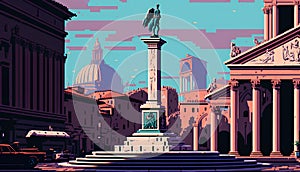 Roman Forum, Rome, Italy. Vector illustration in retro style.