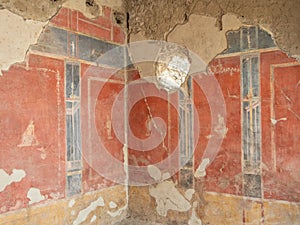 Roman frescos in Pompeii, Italy. World Heritage List.