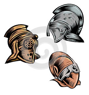 Roman gladiator armour helmets set