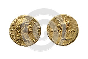 Roman gold aureus coin of Roman Emperor Domitian photo