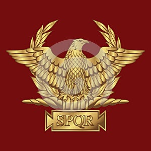 Roman Golden Eagle with the inscription S.P.Q.R. on red background