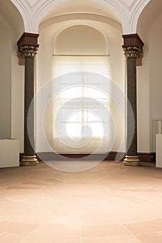 Roman Greek Columns Interior Empty Space Sunlight Bright Soft White Architecture Design