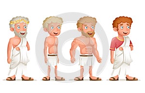 Roman Greek Retro Vintage Old Young Toga Loincloth Characters Icon Set Cartoon Design Vector Illustration