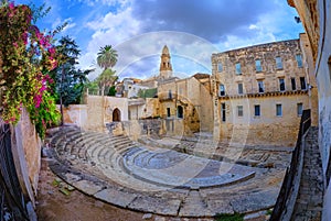 Roman historical theatre in city of Lecce, Italy