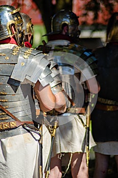 Roman legionary soldiers at historical reenactment celebration