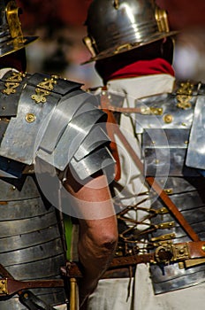 Roman legionary soldiers at historical reenactment festival