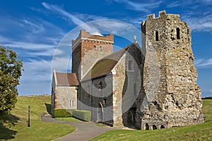 Roman Lighthouse and Anglo-Saxon church in Dover Castle, Kent, England, United Kingdom