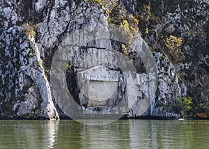 A Roman memorial plaque on the river Danube in Serbia-Romania border