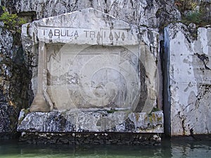 A Roman memorial plaque on the river Danube in Serbia-Romania border