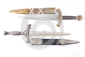 Roman military daggers on white background