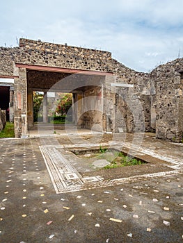 Roman mosaics in Pompeii, Italy. World Heritage List.