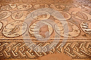 Roman Mosaics Ruins at Ancient Byzantine Church in The Lost City of Petra, Jordan photo