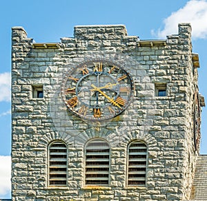 Roman numeral clock tower on library