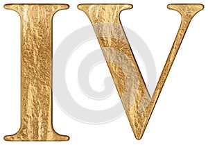 Roman numeral IV, quattuor, 4, four, isolated on white background, 3d render