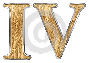 Roman numeral IV, quattuor, 4, four, isolated on white background, 3d render