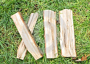 Roman numeral. Roman numerals made from oak. Old wood numbers. Old roman antique alphabet number on green grass background. Number