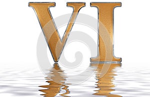 Roman numeral VI, sex, 6, six, reflected on the water surface, i