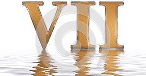 Roman numeral VII, septem, 7, seven, reflected on the water surf