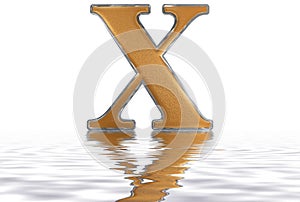 Roman numeral X, decem, 10, ten, reflected on the water surface, isolated on white, 3d render