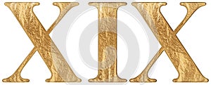 Roman numeral XIX, undeviginti, 19, nineteen, isolated on white background, 3d render photo