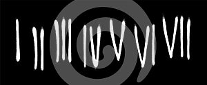 Roman numerals painted in white spray on a black background. Vector illustration. Set1