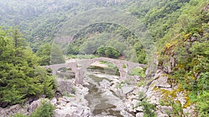 Roman Old stronework,devil bridge, from the ottoman on eastern europe, at Bulgaria. Medieval structure over the river in rhodope.