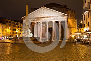Roman Pantheon Square by night