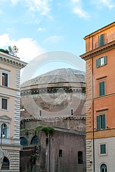 Roman Pantheon Surrounded by Modern Buildings