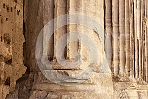 Roman pillar. Detail of the Temple of Hadrian on the Campus Martius in Rome, Italy. Antique marble column of Templum