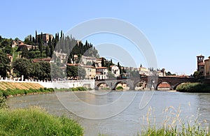Roman Ponte Pietra over the Adige River, Verona photo
