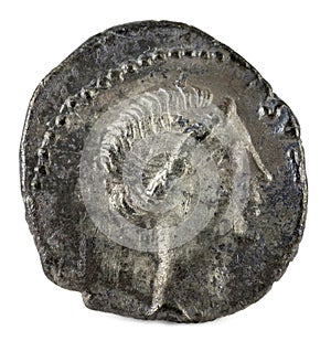 Roman Republic Coin. Ancient Roman silver denarius of the family Junia. photo