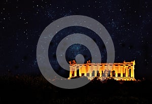 Roman ruins at Agrigento Sicily under the stars photo