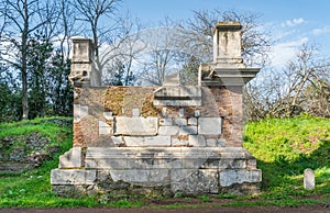 Roman ruins along the ancient Appian Way Appia Antica in Rome.