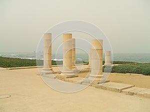 Roman ruins of columns in Caesarea Maritima, Israel
