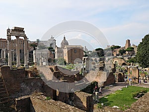 Roman ruins. Complete view of Mont Palatino, ruins of Roman Forum