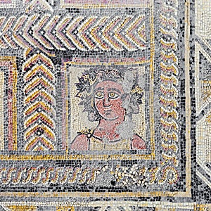Roman ruins of Conimbriga. Roman mosaic portraying the Autumn Season or Fall character