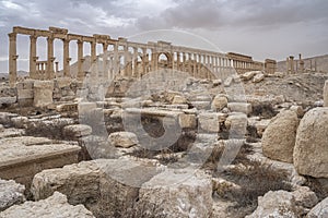 Roman ruins in the desert oasis of Palmyra, Syria.