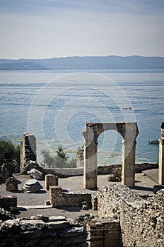 Roman ruins on Garda Lake in Sirmione, Italy