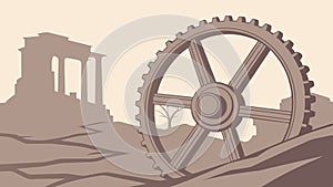 Roman Ruins and Gears, Industrialized History, Classical Mechanics, vector design Generative AI photo