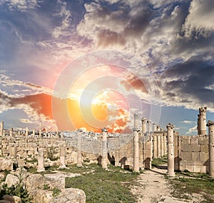 Roman ruins in the Jordanian city of Jerash (Gerasa of Antiquity), Jordan