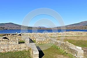 Roman ruins with lake. Aquis Querquennis archaeological site. BaÃÂ±os de Bande, Orense, Spain. photo