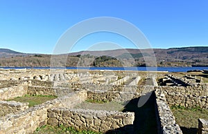 Roman ruins with lake. Aquis Querquennis archaeological site. BaÃÂ±os de Bande, Orense, Spain. photo